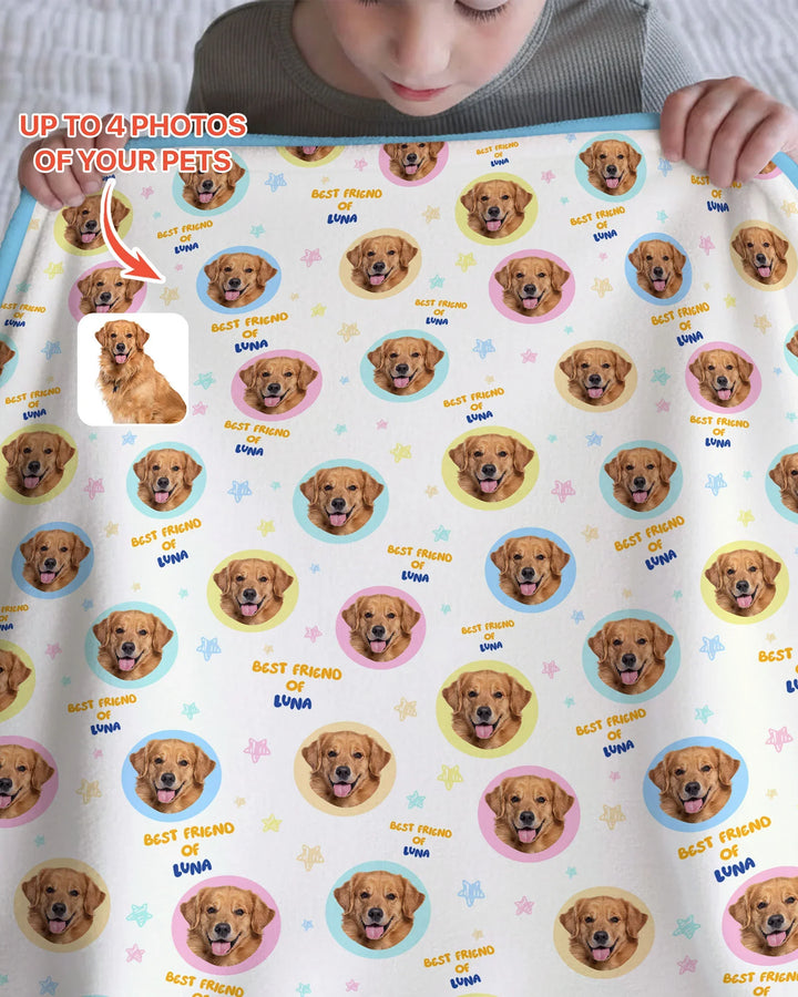 Manta de bambú personalizada con nombre y fotos de mascota para mejor amigo/a