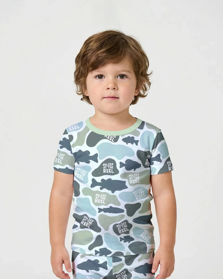 Asleep At The Reel Matching Daddy & Me Two Piece Short Sleeve Shorts Pajama Set