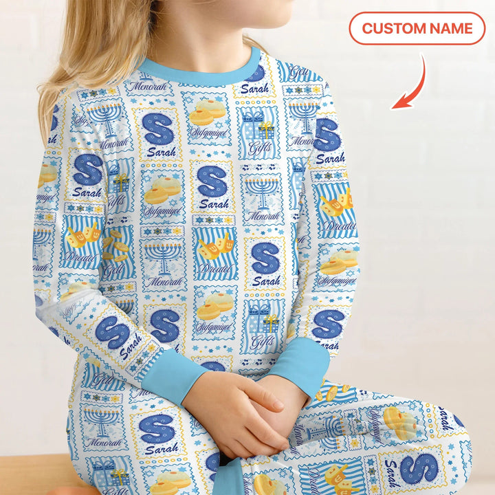 Light of Hanukkah Custom Name Two Piece Long Sleeve Pajama Set