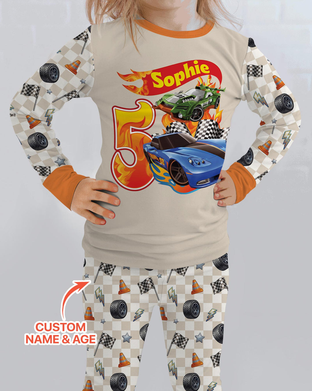 Custom Race Car Bamboo Two Piece Long Sleeve Pajama Set