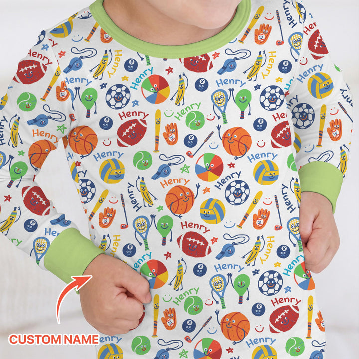 Play Ball Custom Name Two Piece Long Sleeve Pajama Set