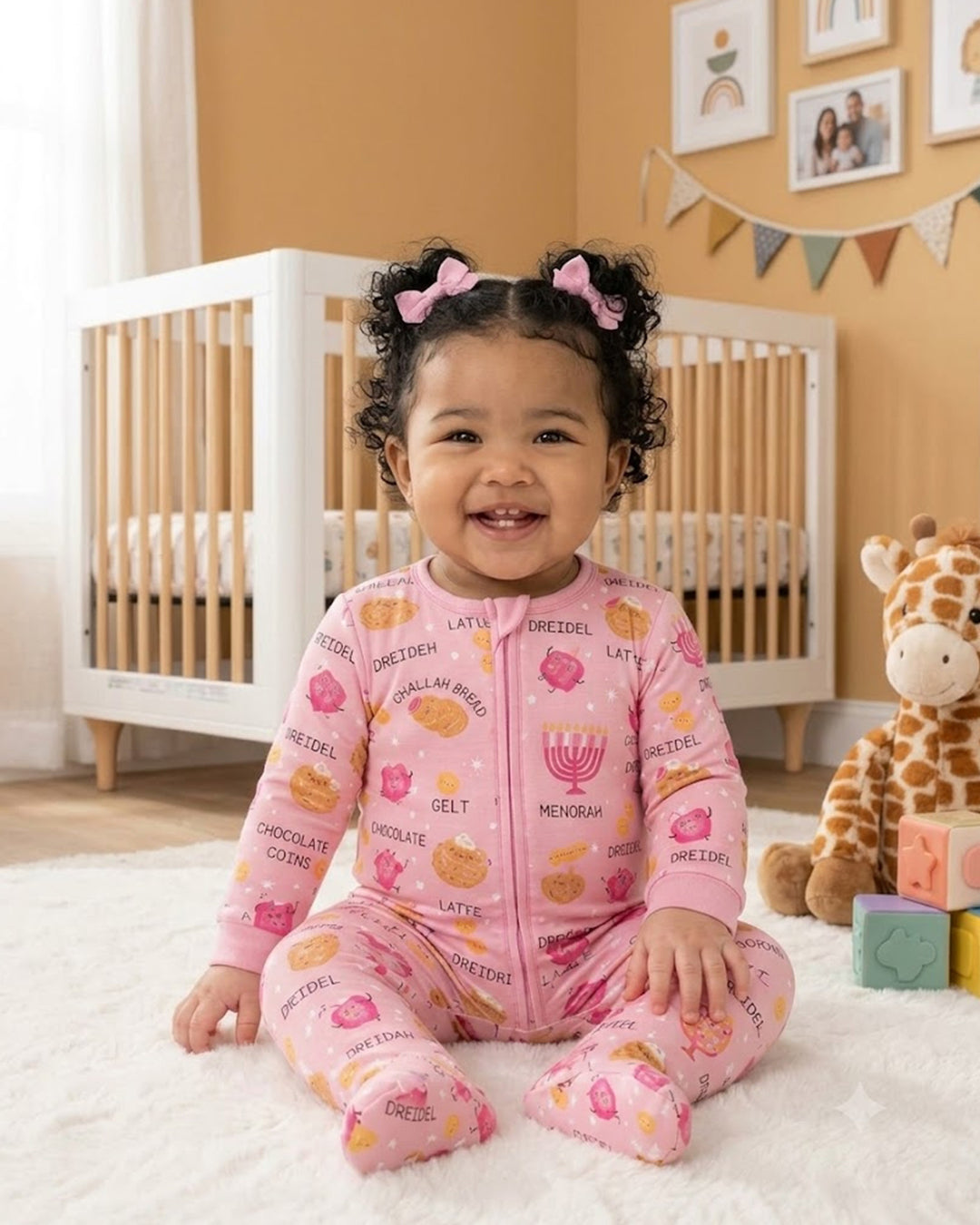 Family Hanukkah Matching Bamboo Zippered Footie Romper