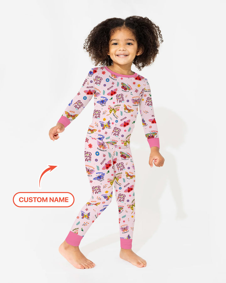 Custom Name God says I am Butterfly Two Piece Long Sleeve Pajama Set