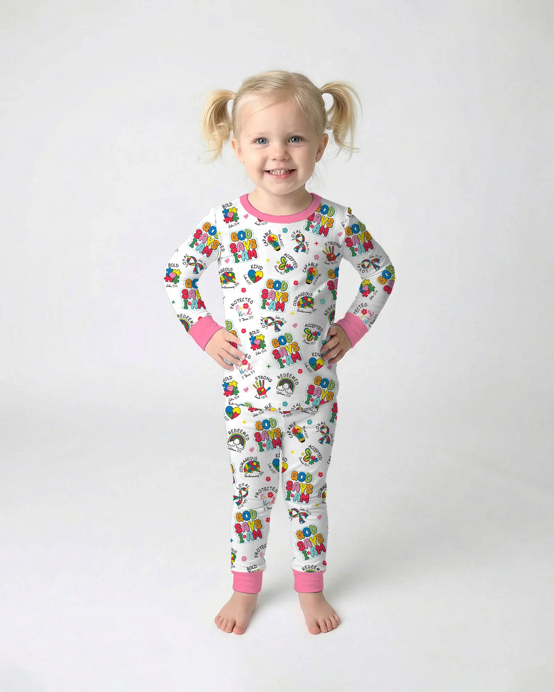 God Says I Am Autism Awareness Bamboo Two Piece Long Sleeve Pajama Set
