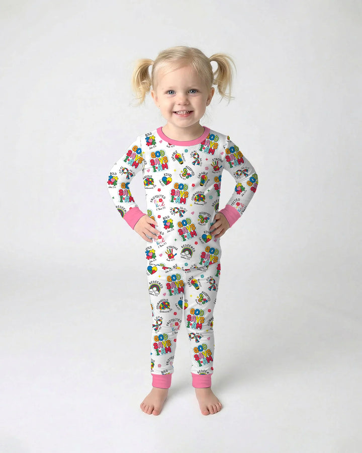 God Says I Am Autism Awareness Bamboo Two Piece Long Sleeve Pajama Set