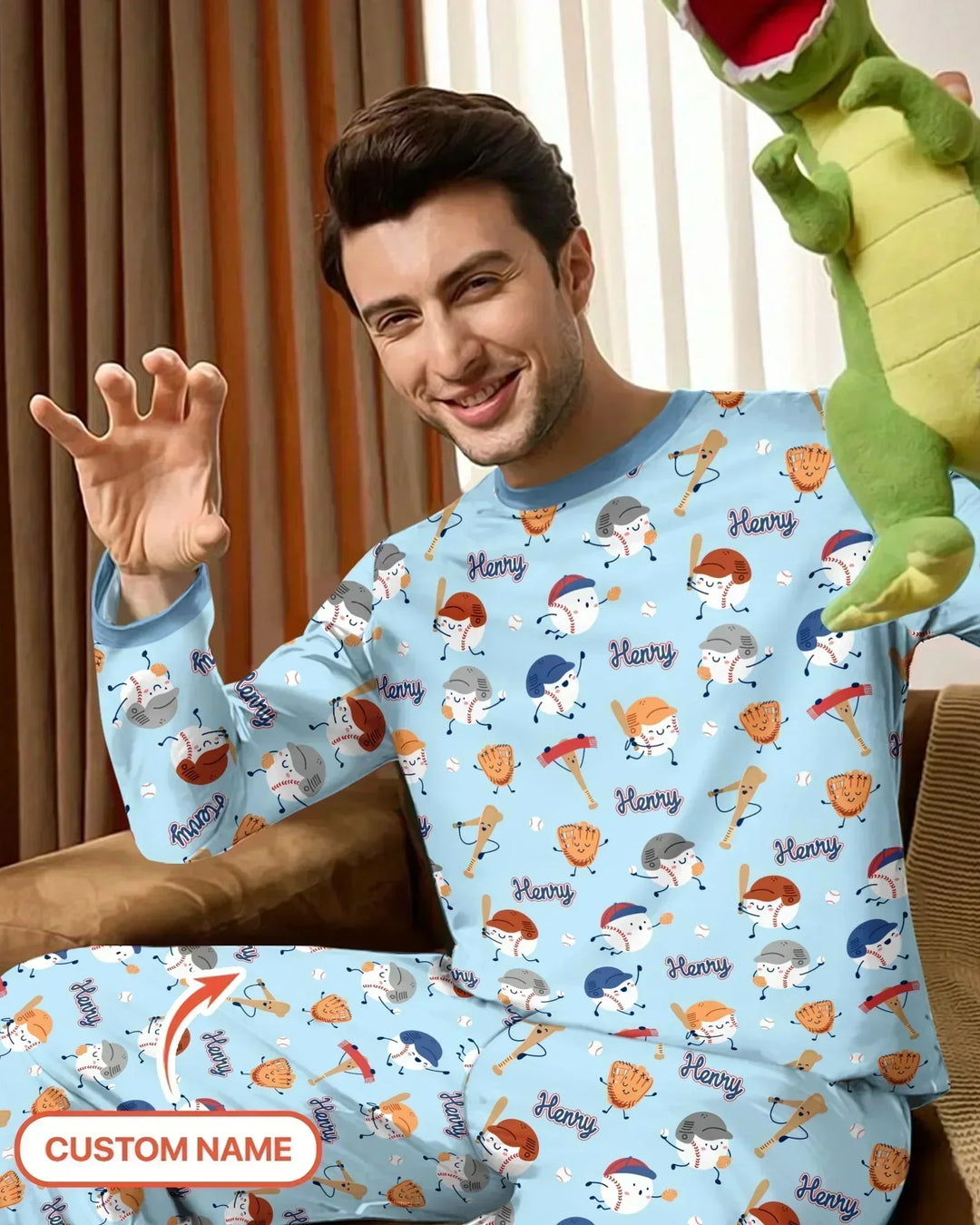 Custom Name Ballparl Family Matching Bamboo Men's Pajama Set