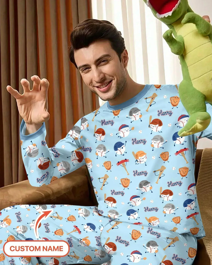 Custom Name Ballparl Family Matching Bamboo Men's Pajama Set