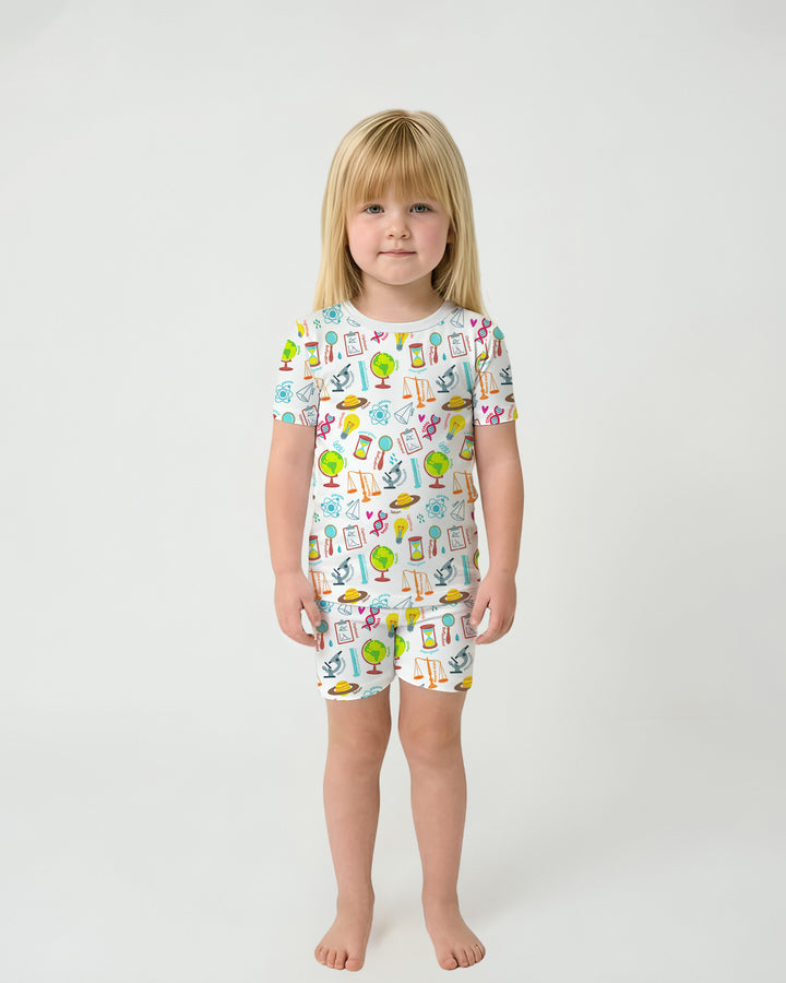 Tiny Scientist Explores The World Bamboo Two Piece Short Sleeve Shorts Pajama Set