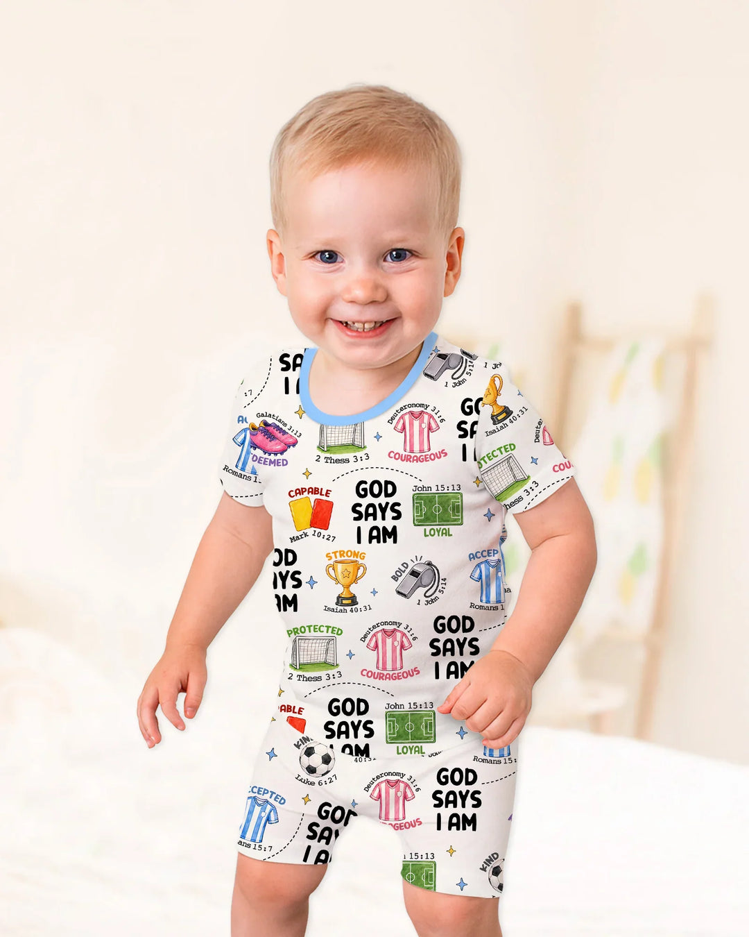 God Says I Am Soccer Bamboo Two Piece Short Sleeve Shorts Pajama Set