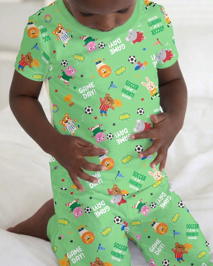 The World Cup Soccer Animals Bamboo Two Piece Short Sleeve Pajama Set