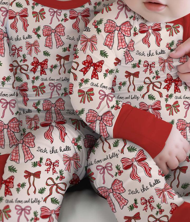 Coquette Christmas Bows Two Piece Long Sleeve Pajama Set