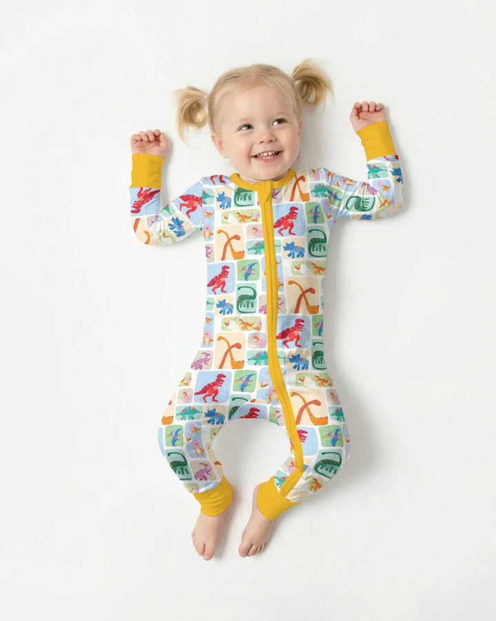 Pijama enterizo de bambú convertible Rainbow Dino Friends a juego para toda la familia