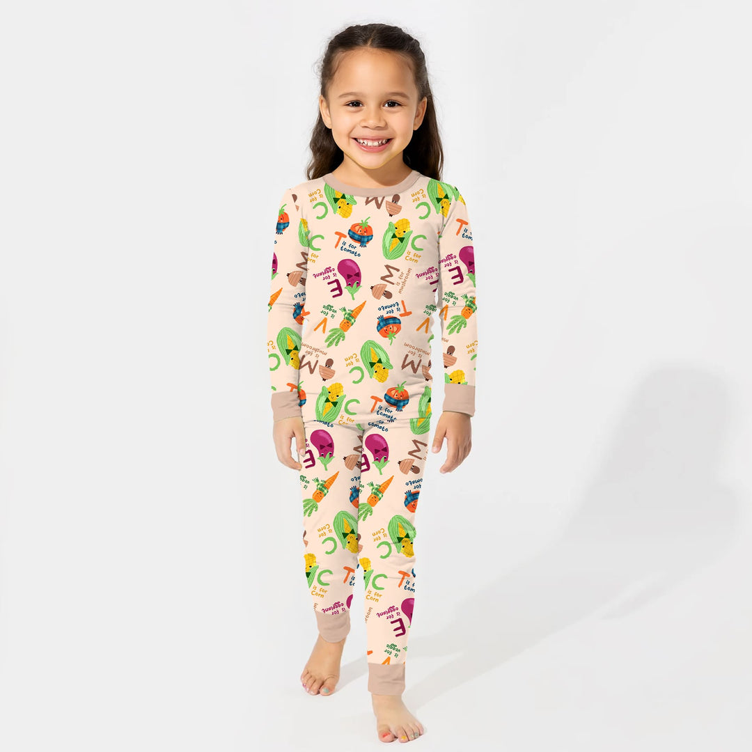 Veggie Letter Two Piece Long Sleeve Pajama Set