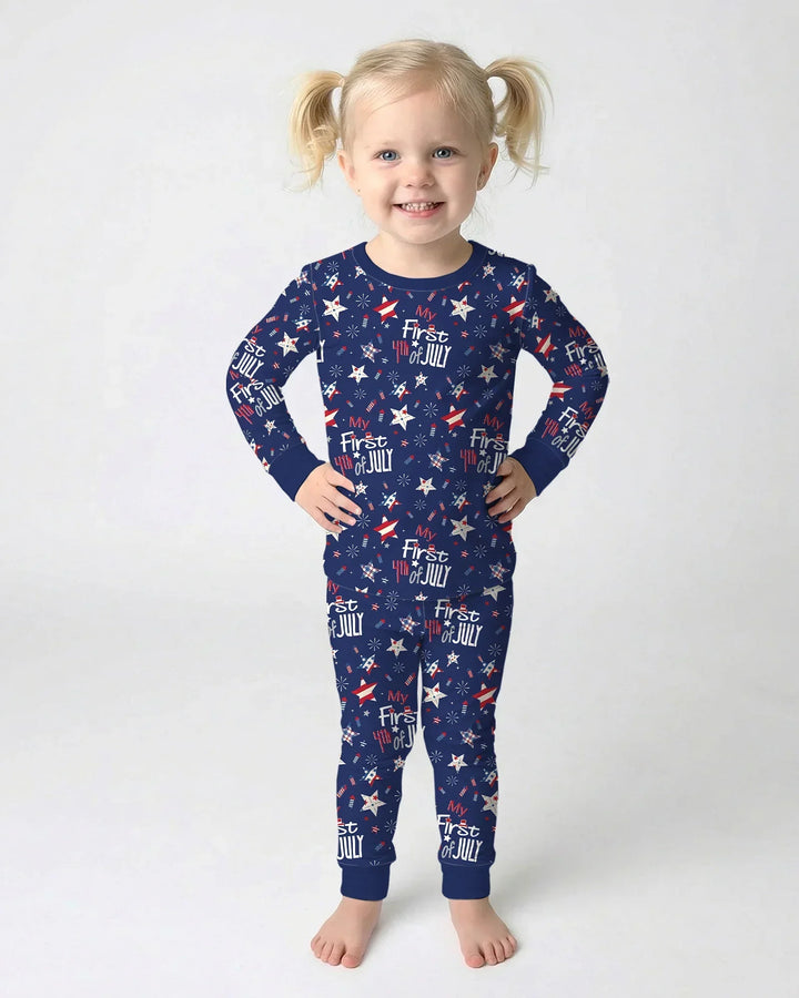 My First 4th of July Star Striped  Bamboo Two Piece Long Sleeve Pajama Set