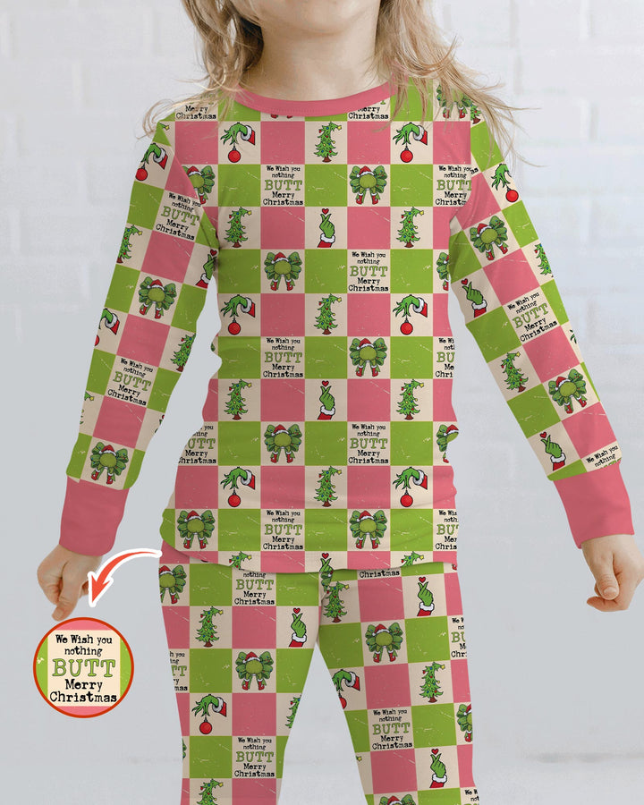 Nothing Butt Merry Christmas Checkerboard Bamboo Two Piece Long Sleeve Pajama Set