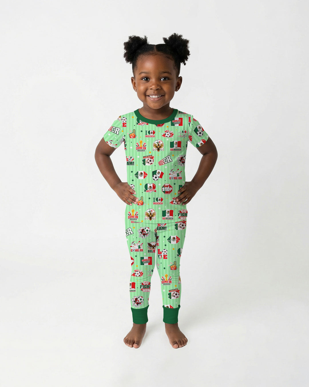 Soccer Game Day Go Team Mexico Family Matching Bamboo Two Piece Short Sleeve Pajama Set