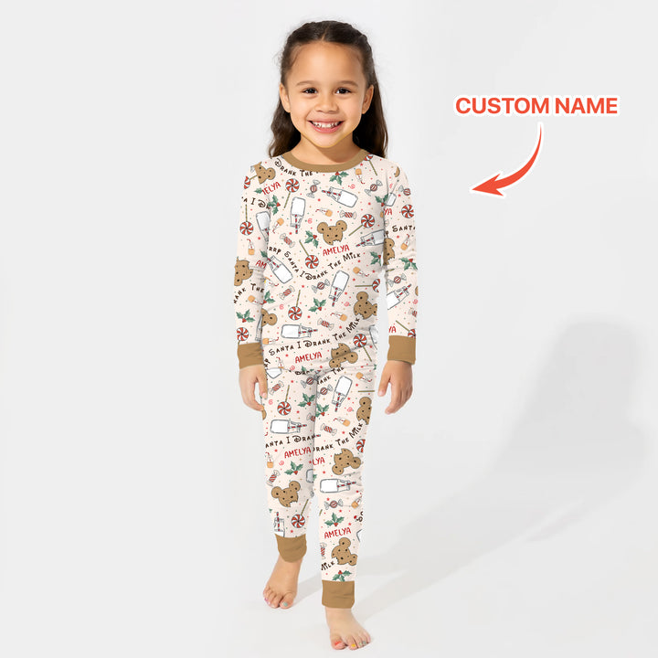 Custom Name Sorry Santa I Drank The Milk Two Piece Long Sleeve Pajama Set