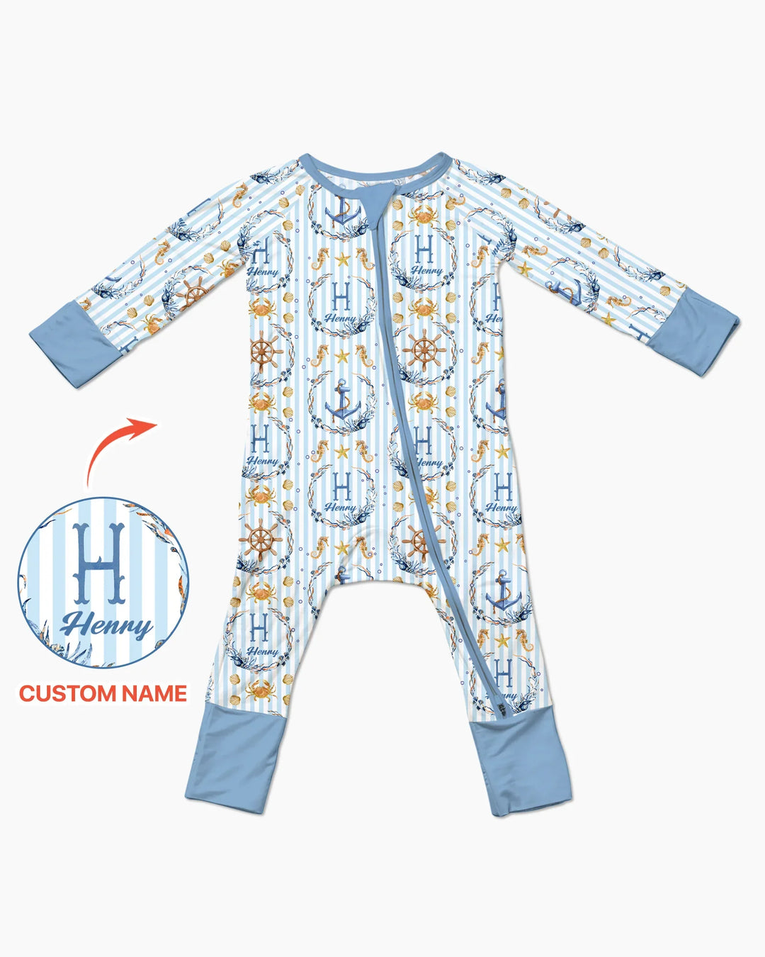 Pijama convertible con cremallera de bambú personalizado "Bon Voyage"