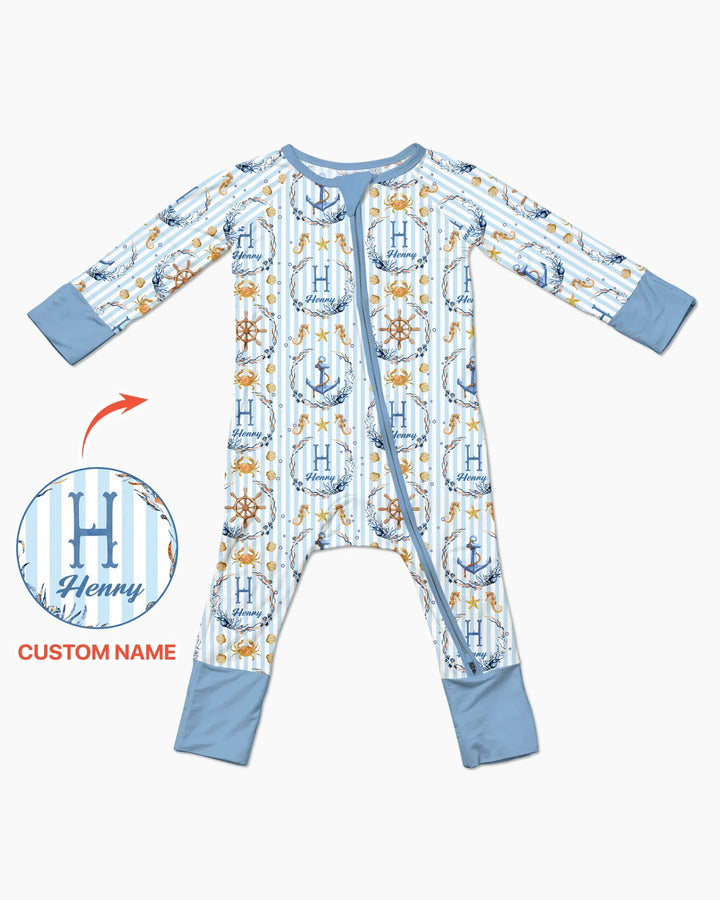 Pijama convertible con cremallera de bambú personalizado "Bon Voyage"