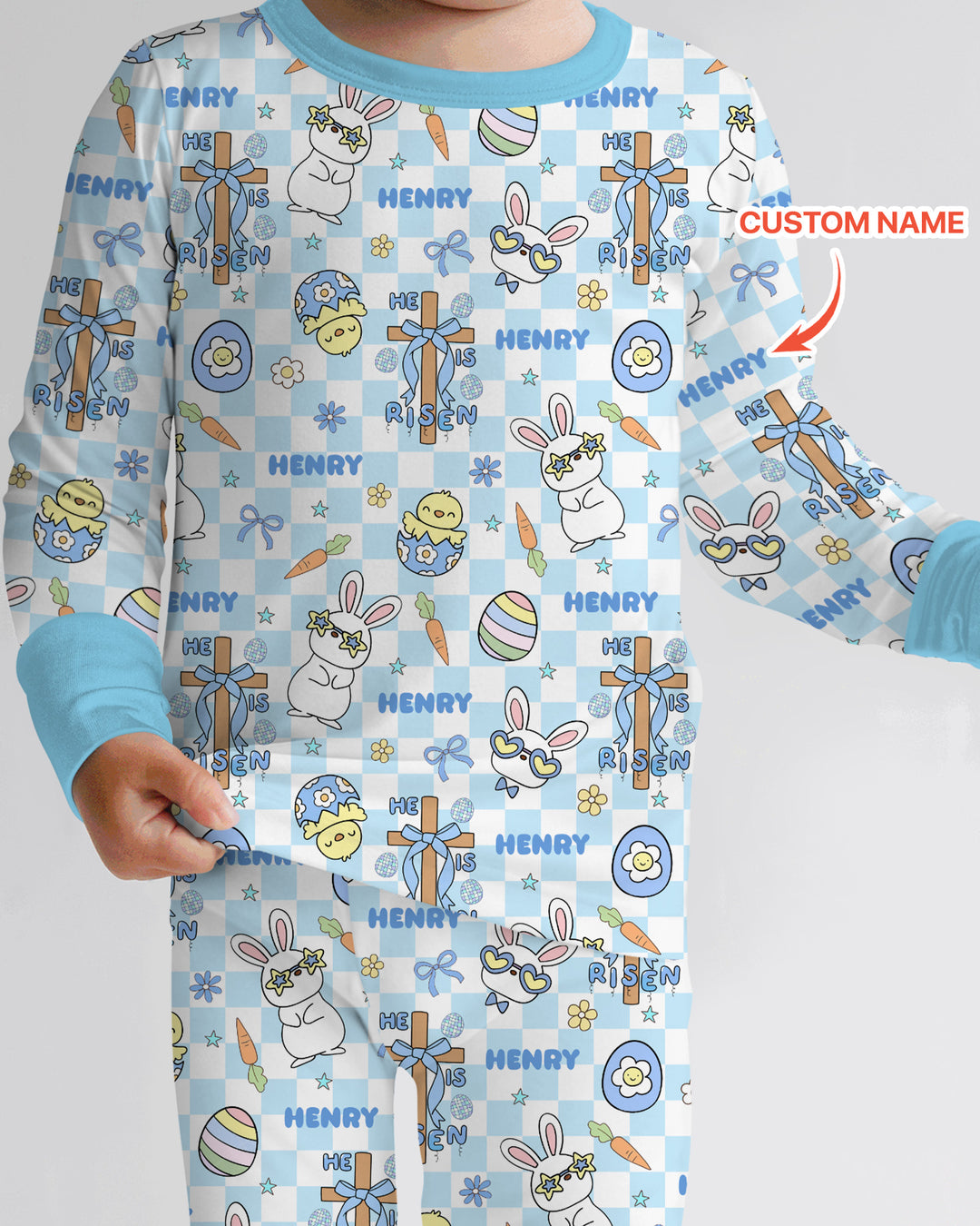 Custom Name Retro Easter Two Piece Long Sleeve Pajama Set