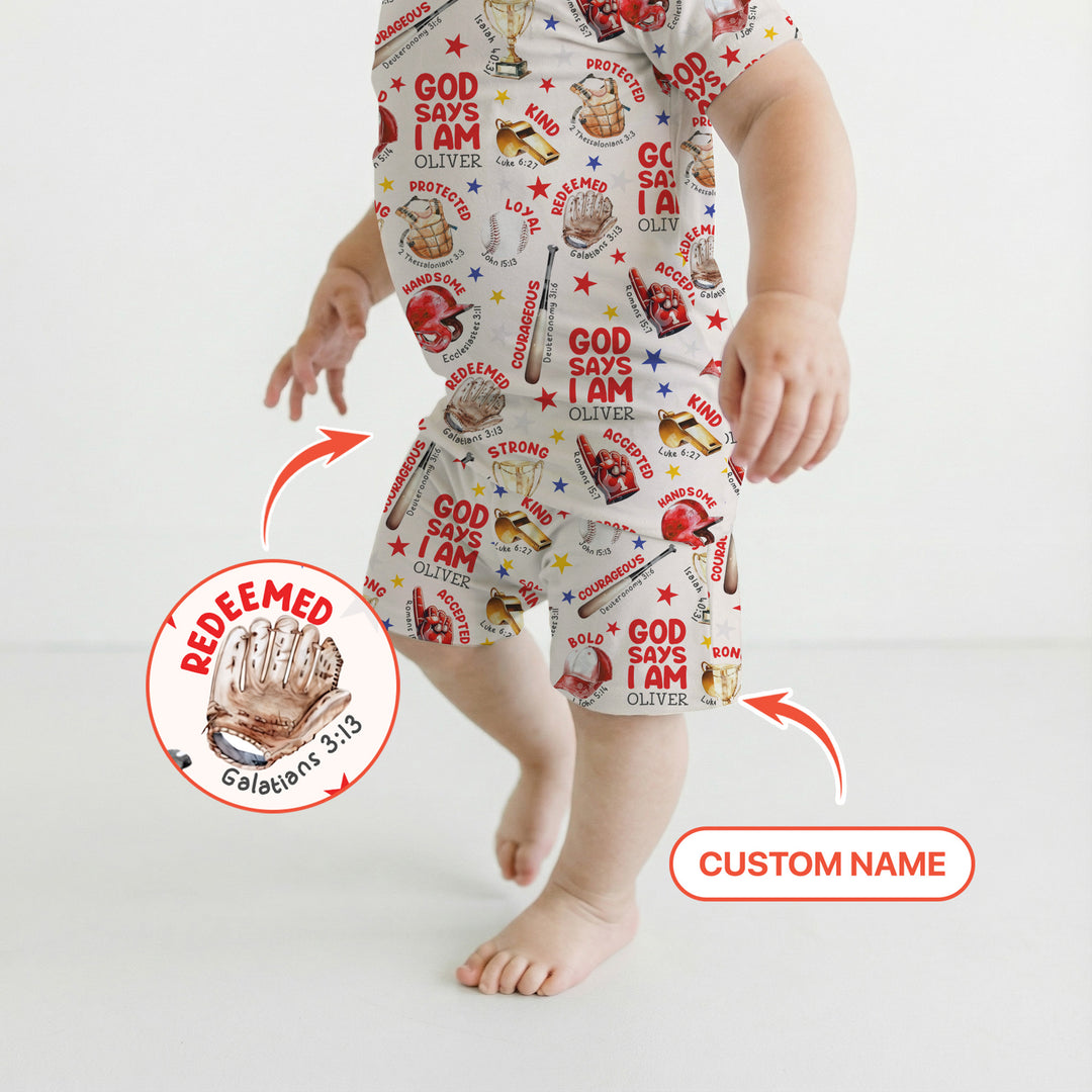 Baseball God Says I Am Custom Name Two Piece Short Sleeve Shorts Pajama Set