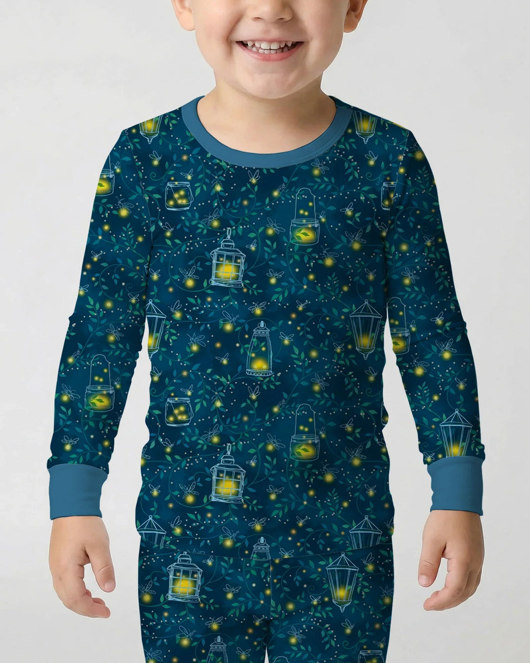 Conjunto de pijama de dos piezas de manga larga de bambú Firefly Evening Forest