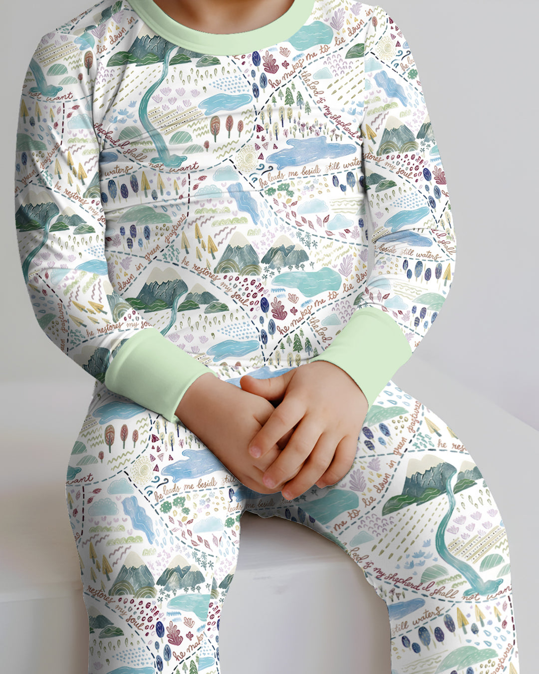 Whimsical Psalms 23 Map Bamboo Two Piece Long Sleeve Pajama Set