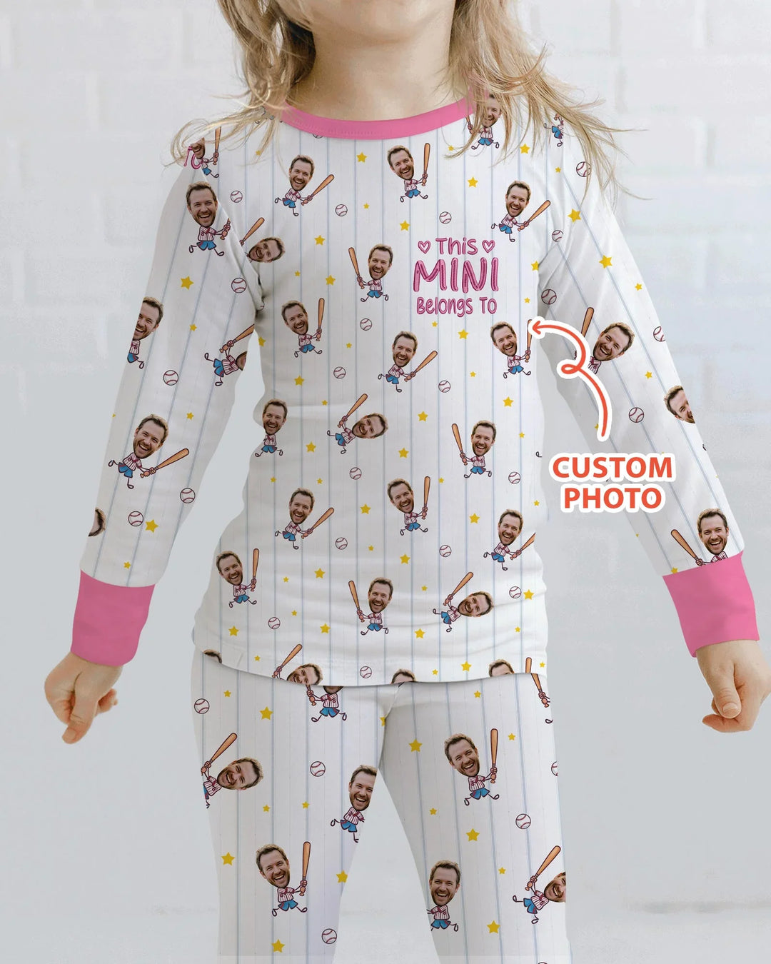 Embroidered Custom Dad And Mini Face  Bamboo Two Piece Long Sleeve Pajama Set