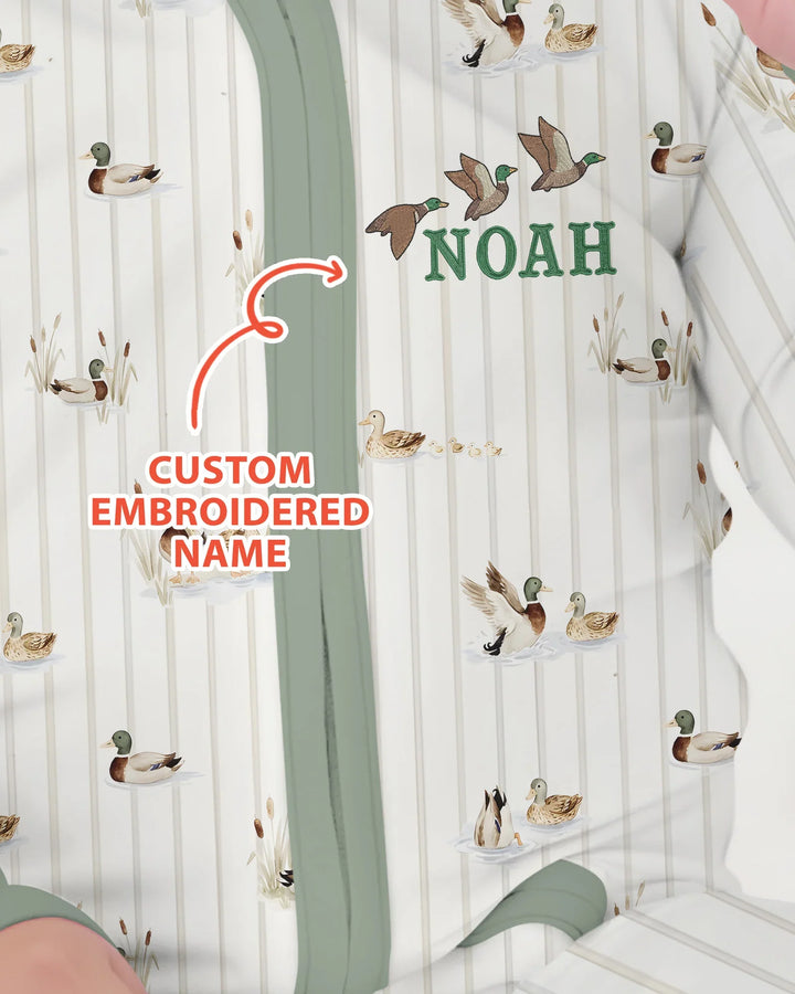 Pato Mallard con Nombre Bordado Personalizado - Cremallera Convertible de Bambú