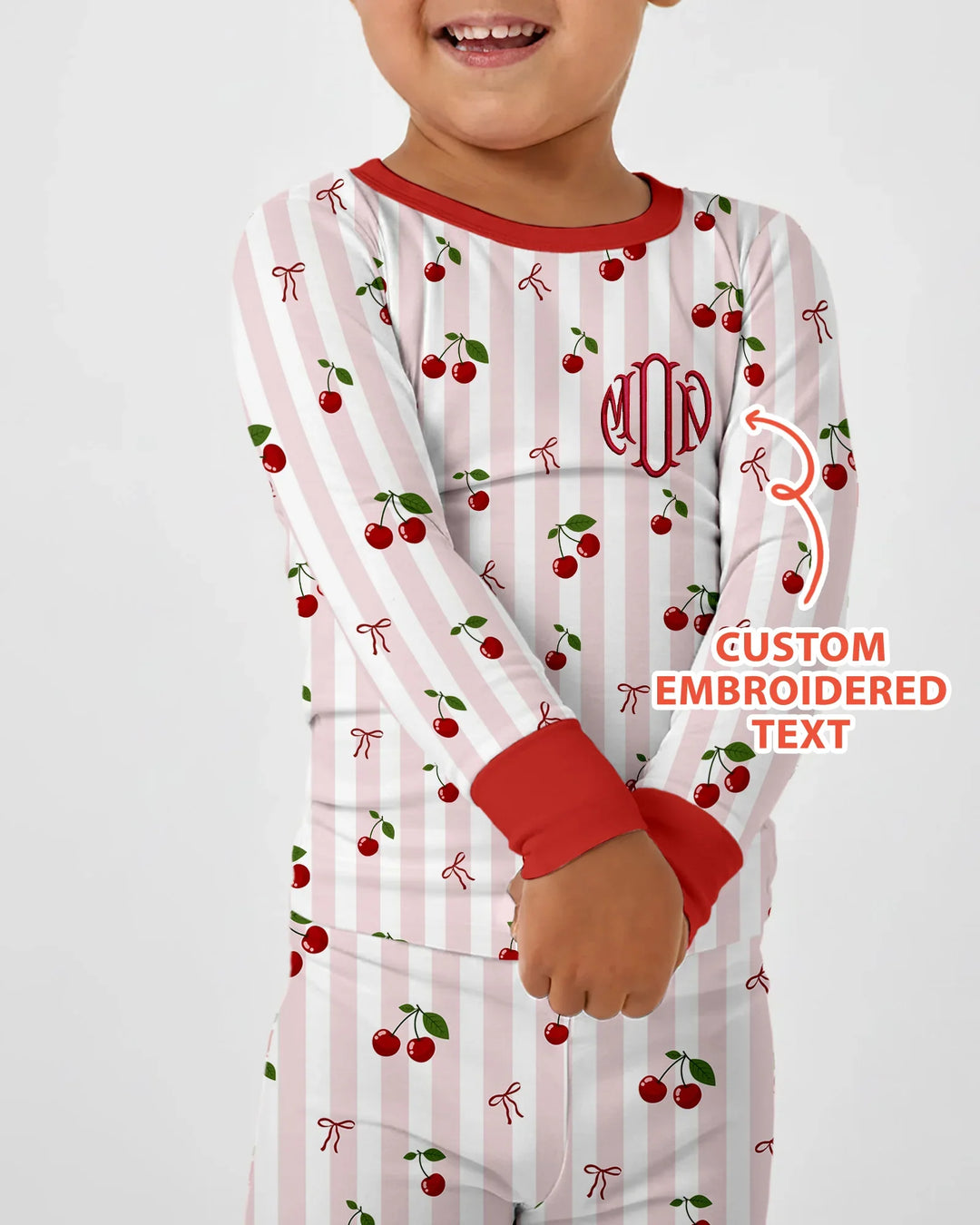 Personalized Embroidered Monogram Letter Bamboo Two Piece Long Sleeve Pajama Set