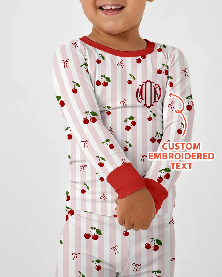 Personalized Embroidered Monogram Letter Bamboo Two Piece Long Sleeve Pajama Set
