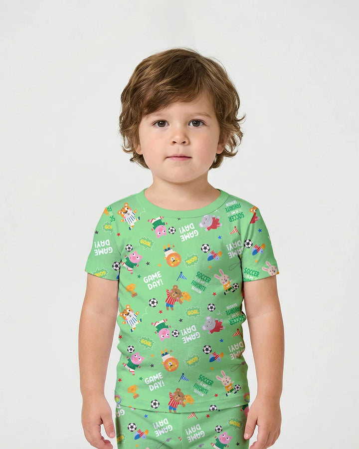 The World Cup Soccer Animals Bamboo Two Piece Short Sleeve Shorts Pajama Set