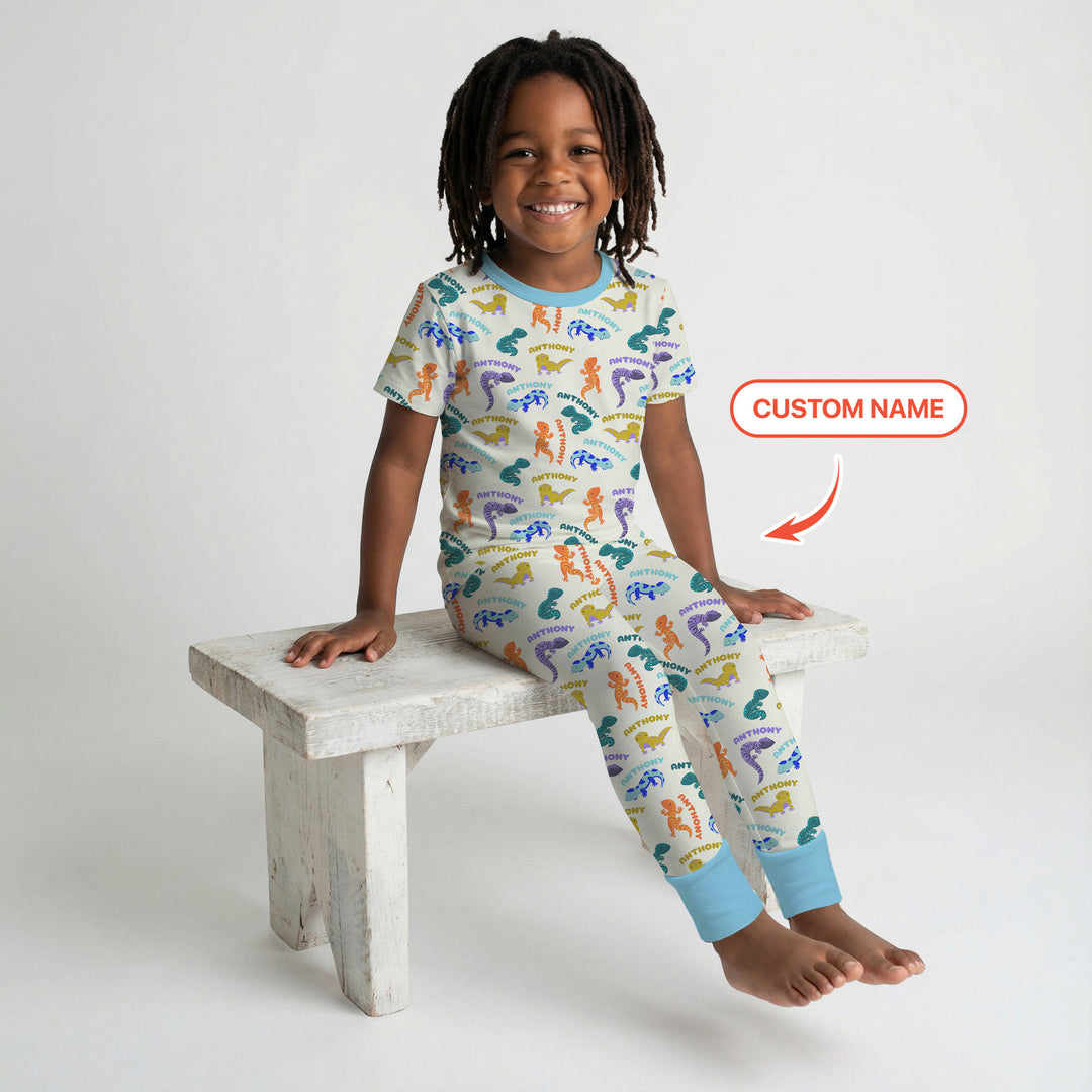 Custom Name Little Salamander Two Piece Short Sleeve Pajama Set
