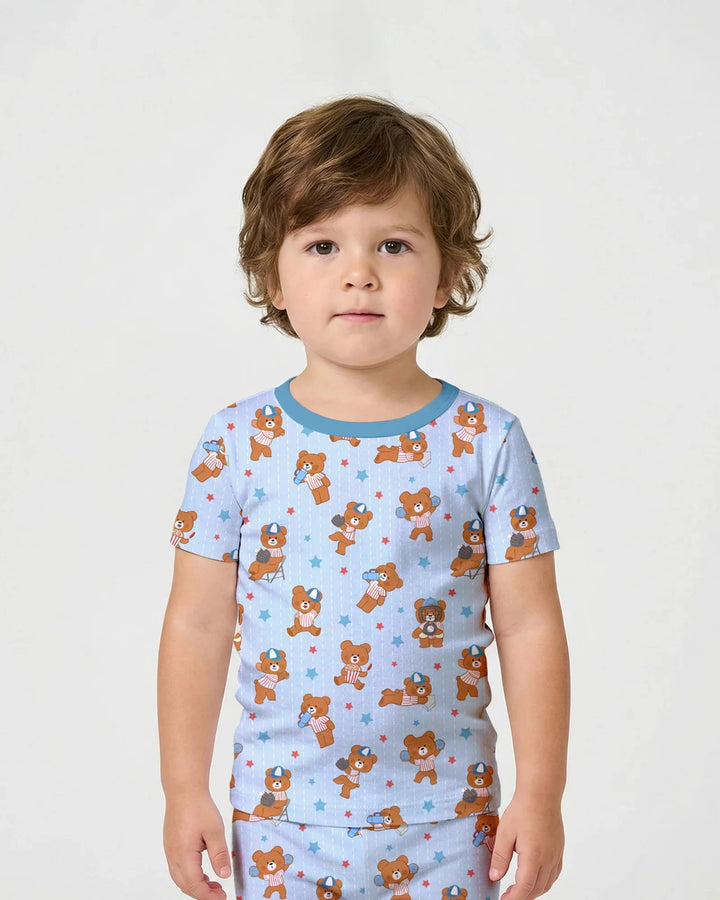 Born To Play Baseball Bamboo Two Piece Short Sleeve Shorts Pajama Set