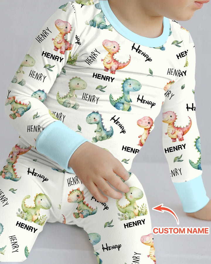 Dinosaur Custom Name Two Piece Long Sleeve Pajama Set