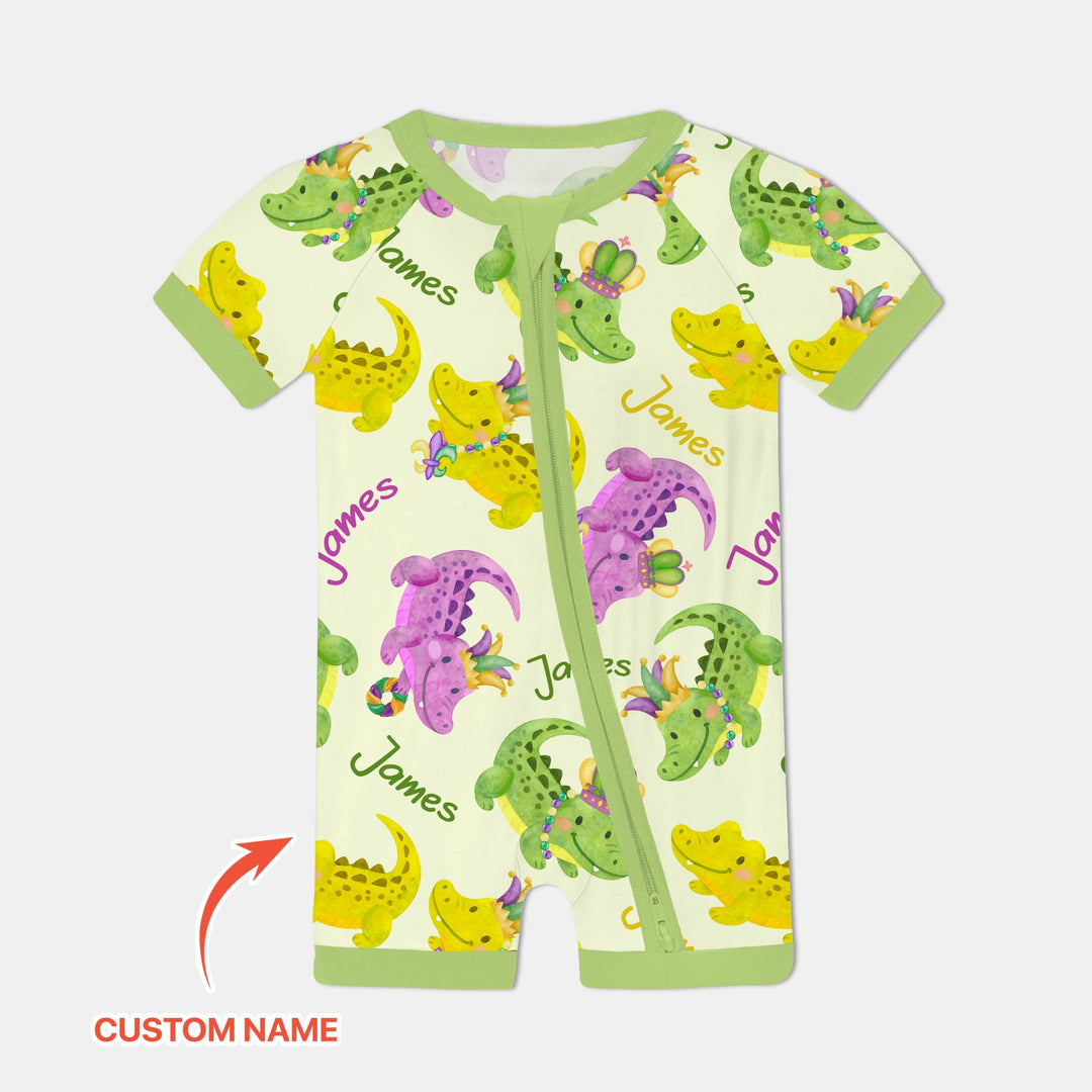 Custom Name Mardi Gras Alligator Shorty Zippy