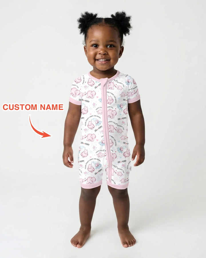 Custom Name Mother & Baby Elephant Shorty Zippy