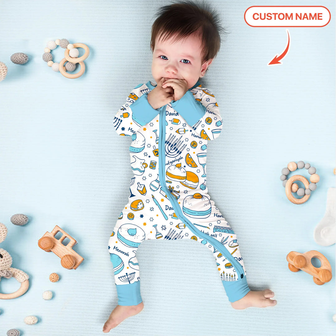 Happy Hanukkah Doodles Custom Name Family Matching Convertible Zippy
