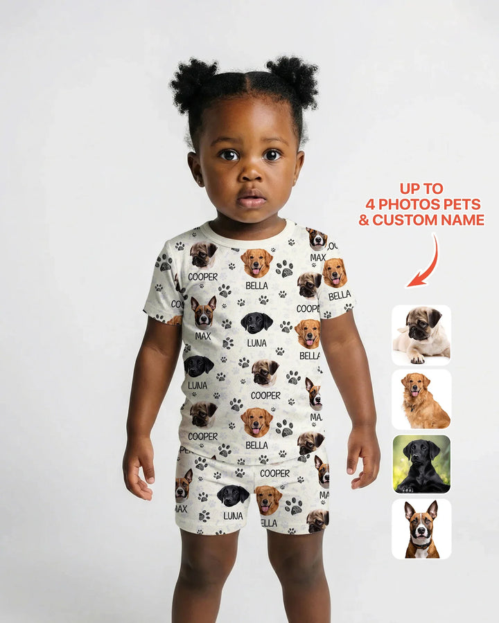 Custom Photo With Paw For Dog Lovers Bamboo Two Piece Short Sleeve Shorts Pajama Set