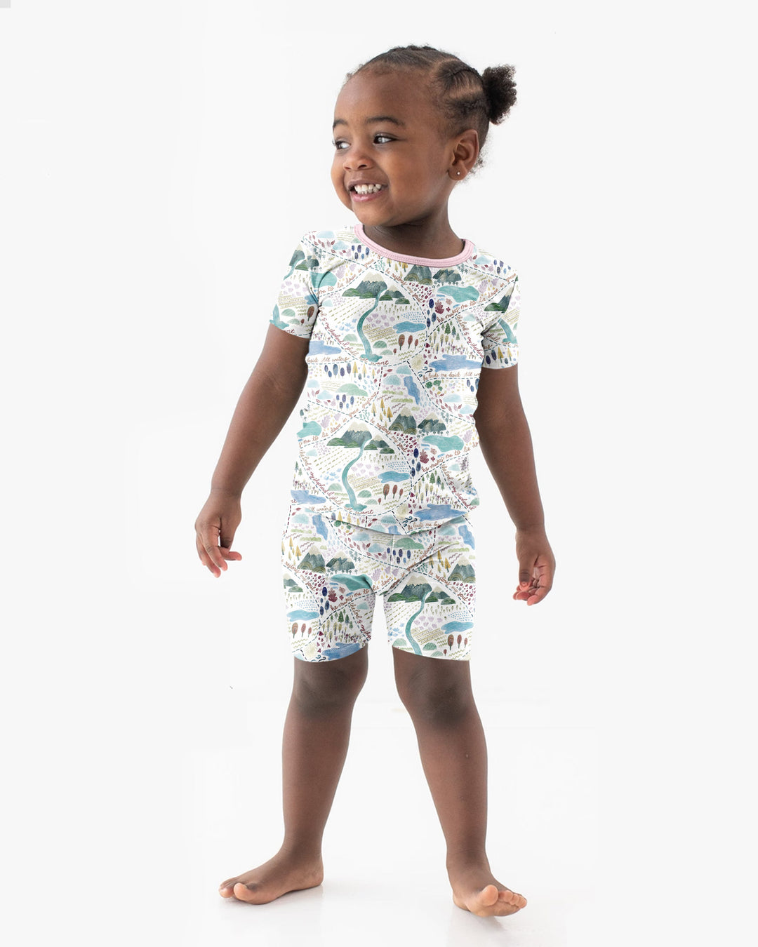 Whimsical Psalms 23 Map Bamboo Two Piece Short Sleeve Shorts Pajama Set