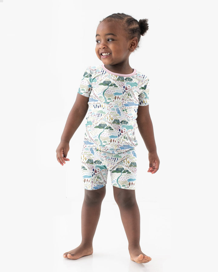 Whimsical Psalms 23 Map Bamboo Two Piece Short Sleeve Shorts Pajama Set