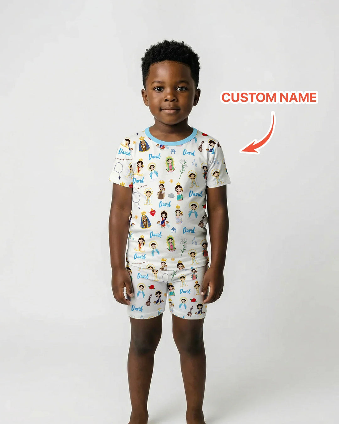 Pijama de dos piezas de bambú de manga corta y pantalón corto con nombre personalizado de la Virgen María