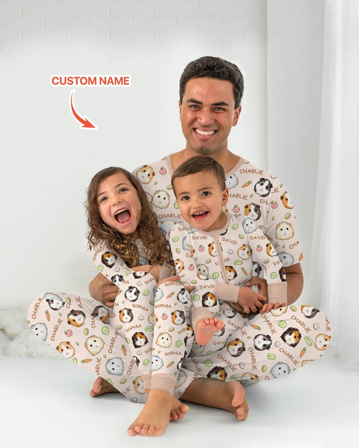 Custom Name Cute Guinea Pigs Bamboo Men's Pajama Set