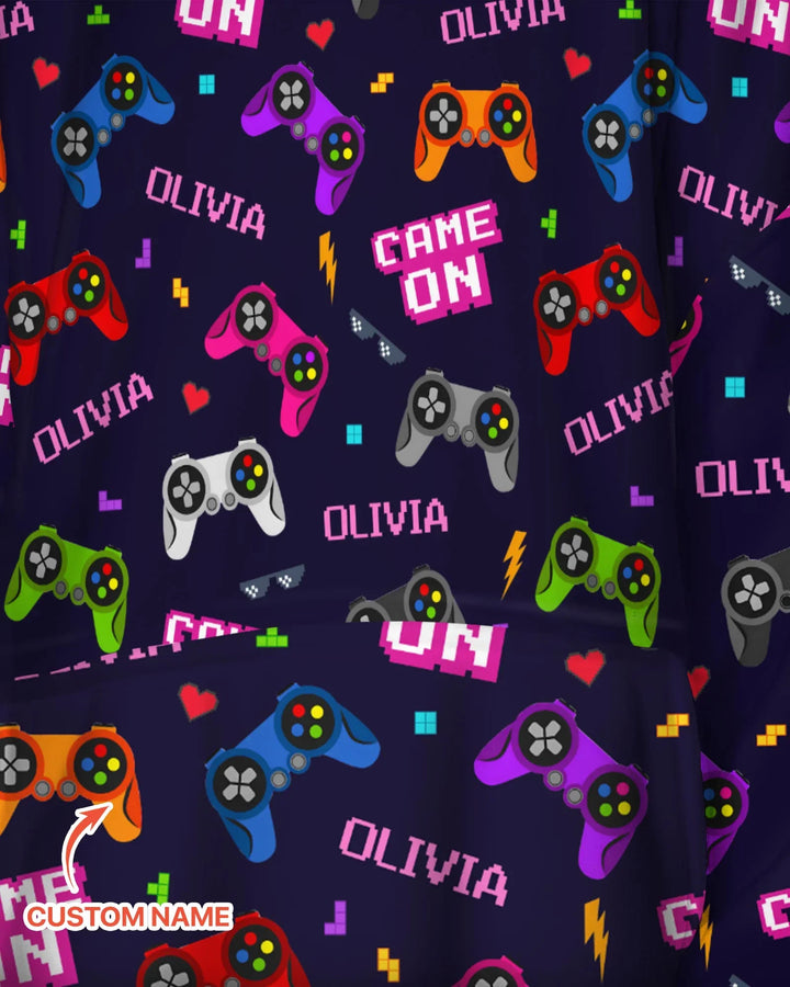 Sudadera con capucha y manta de bambú a juego para la familia con nombre personalizado "Game On"