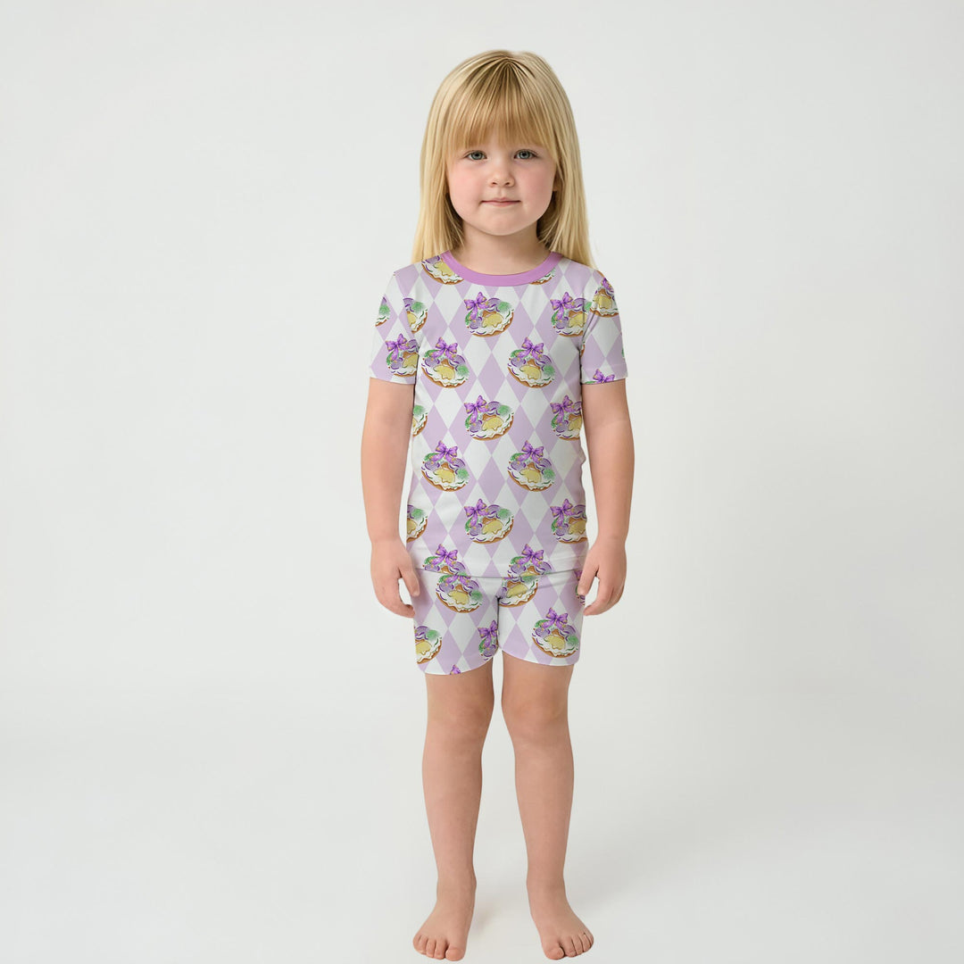 Mardi Gras Donut Two Piece Short Sleeve Shorts Pajama Set