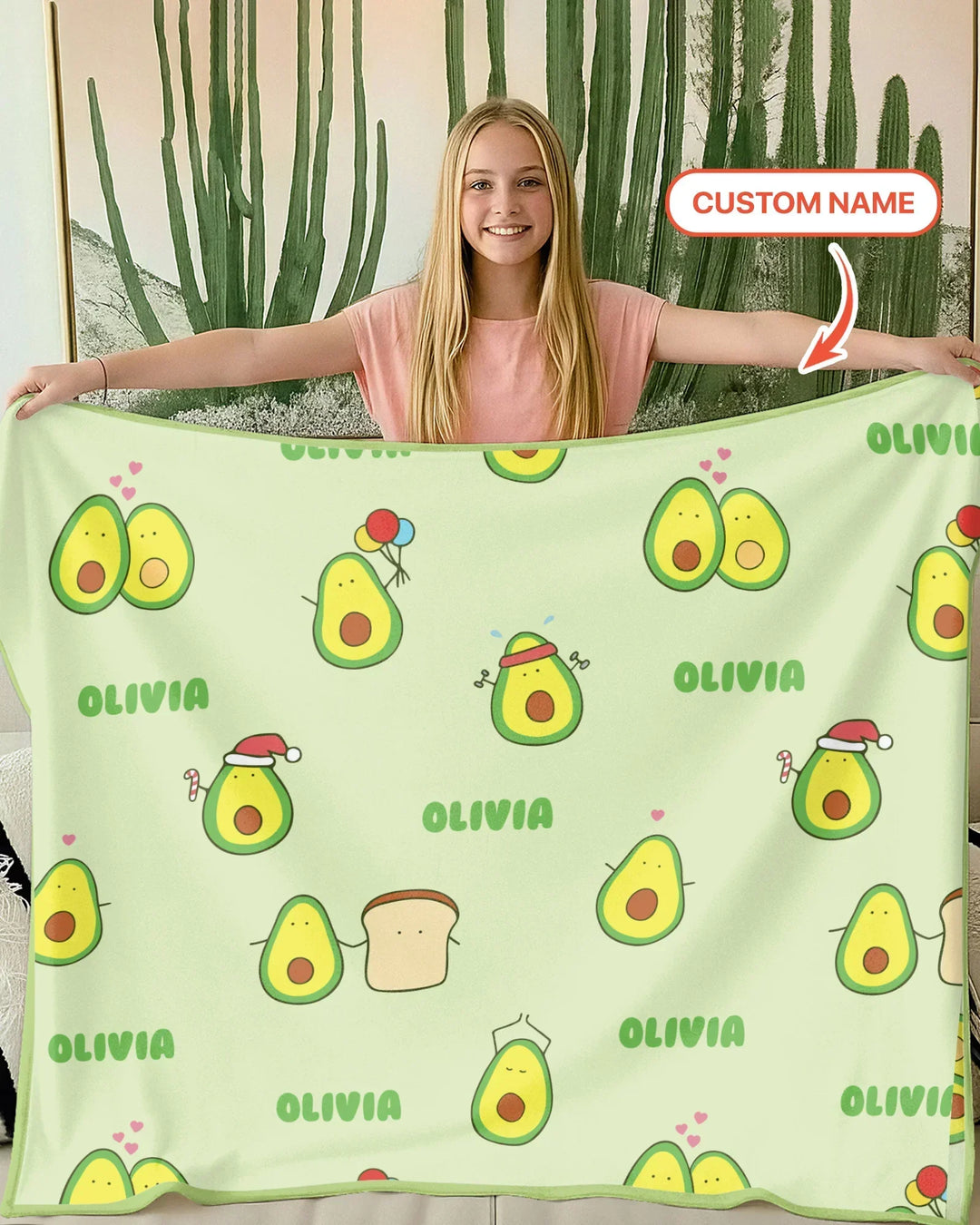 Custom Name Cute Avocado Blanket