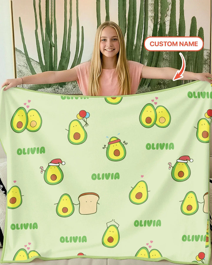 Custom Name Cute Avocado Blanket
