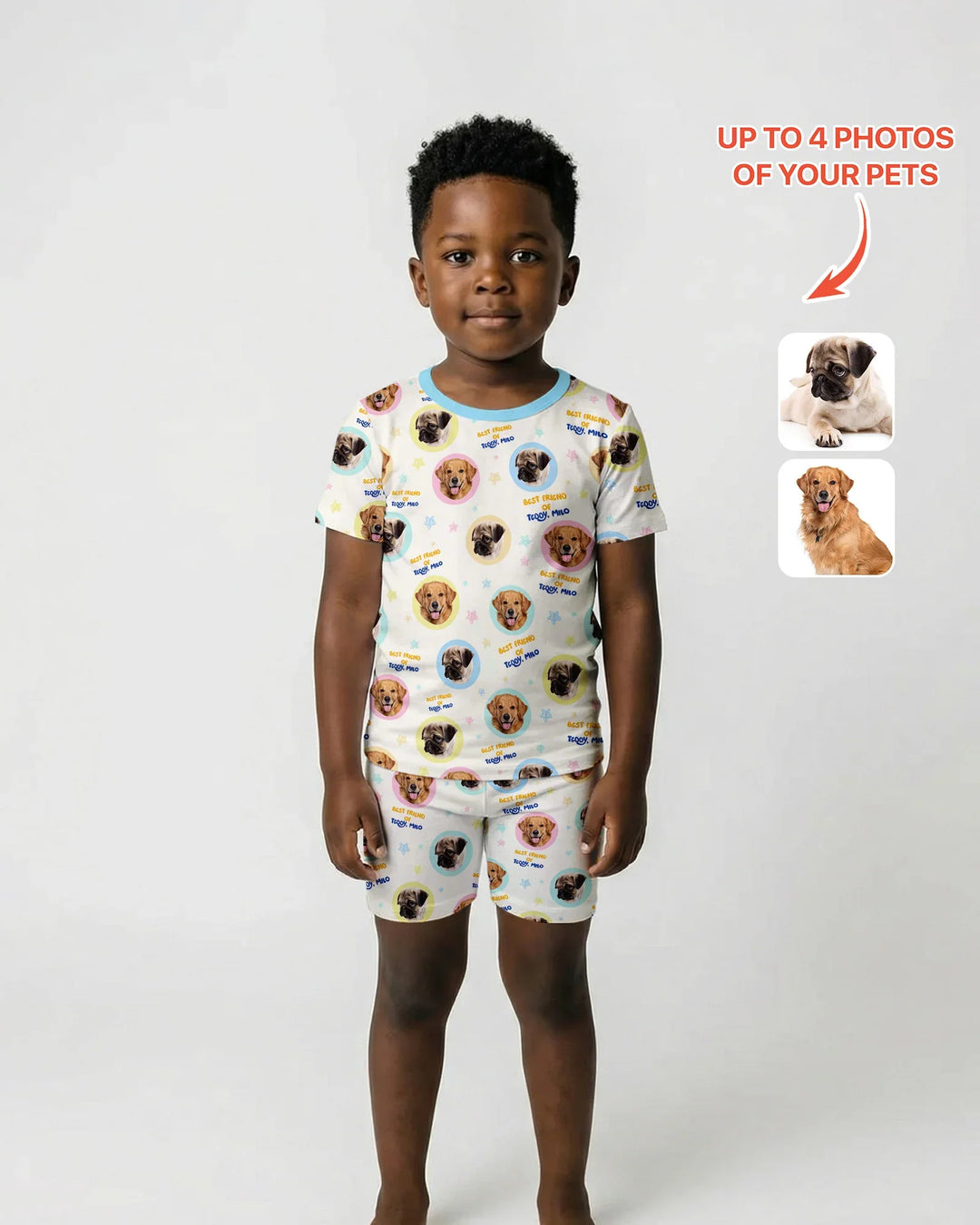 Best Friend Custom Name And Pet Photos Bamboo Two Piece Short Sleeve Shorts Pajama Set