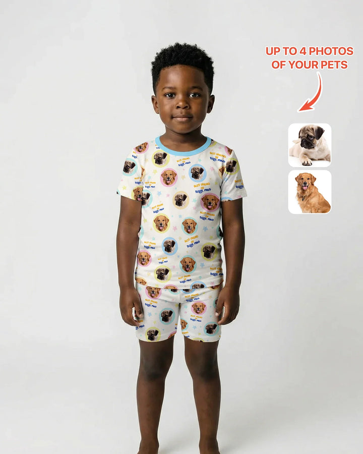 Best Friend Custom Name And Pet Photos Bamboo Two Piece Short Sleeve Shorts Pajama Set