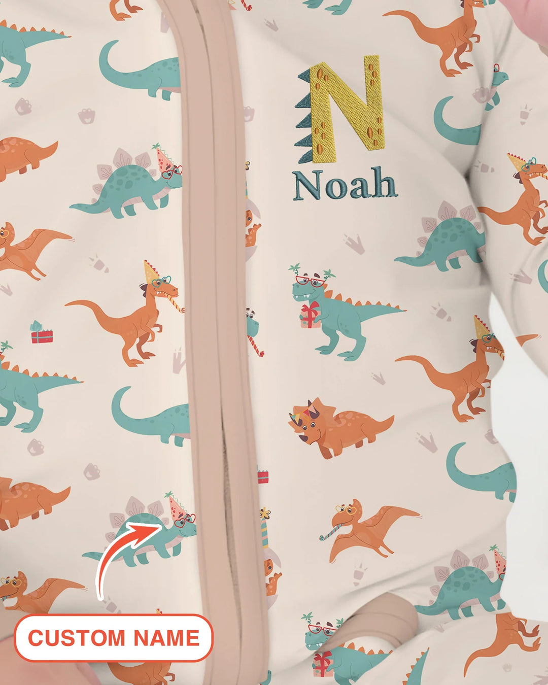 Dinosaurios con Nombre Bordado Personalizado Mono Convertible de Bambú